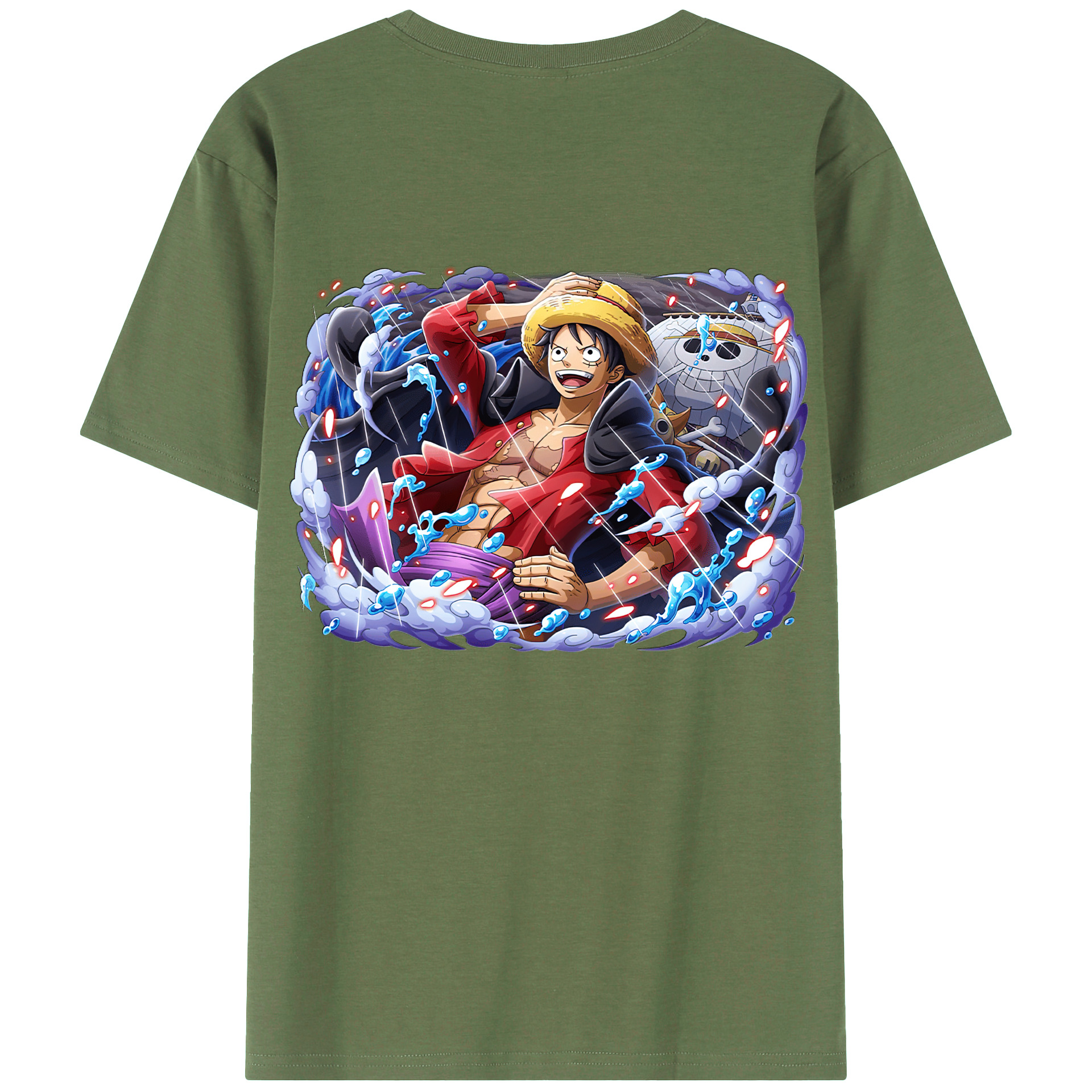 ワンピース モンキー・D・ルフィ ONE PIECE Monkey D. Luffy 綿100％ メンズ半袖Tシャツ（バックプリント） 通気性